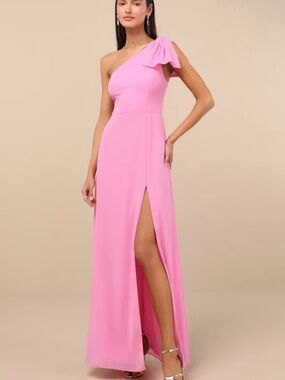 Lulus Simply Brilliant Pink One-Shoulder Bow Maxi Dress - MINOR FLAW